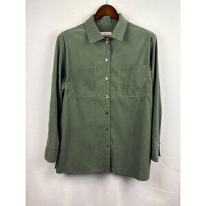 Men’s Basic Editions Large Forest Green Button Up Shirt with Breast Pockets